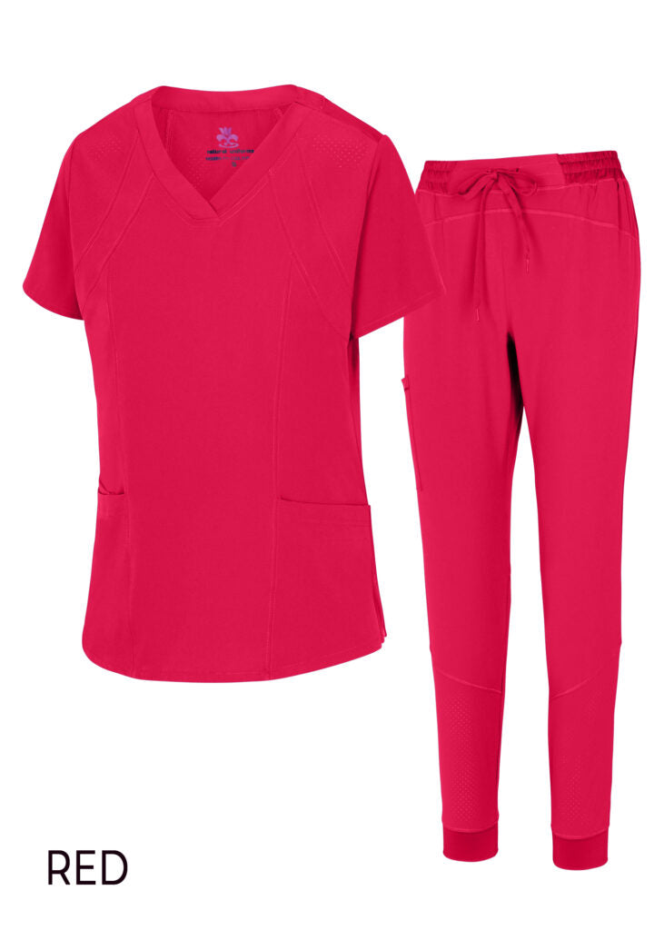 Womens 4 Pocket V-Neck Scrub Top and Joggers Combo